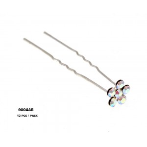 12 Piece Hair Stick Set - Clear AB Crystal Flower - CS-9004AB